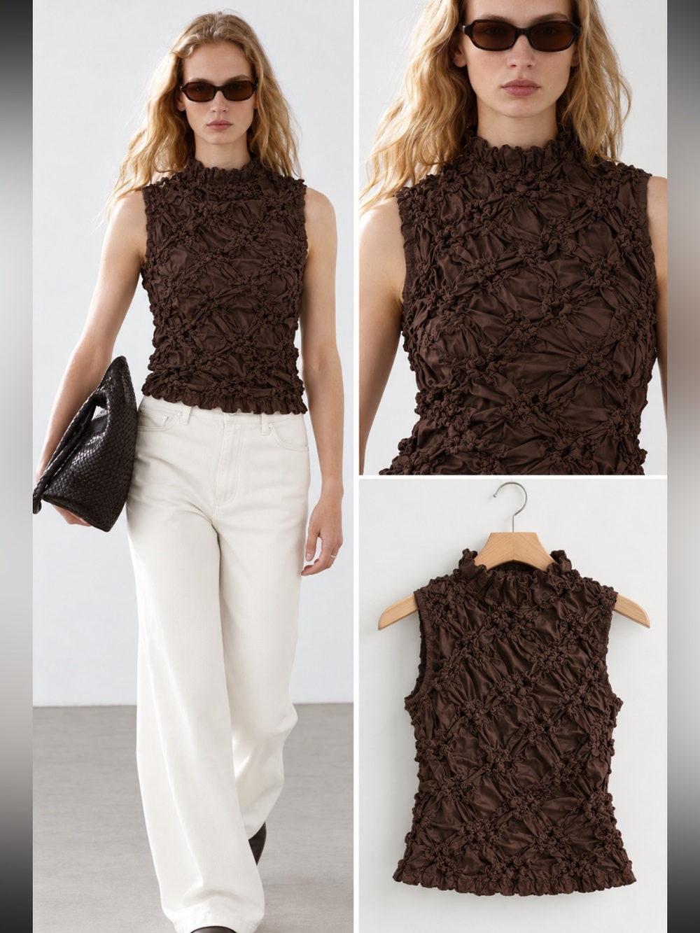 Massimo Dutti NWT crinkled sleeveless brown top XS 6865/927